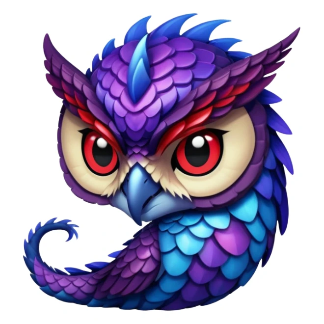 Owl dragon hybrid front facing dark purple and blue and red sticker