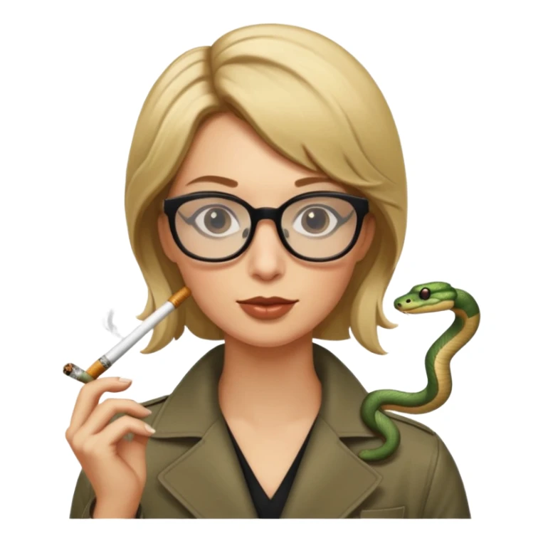 can you create a sneaky bitch SNAKE with big glasses smoking a cigarrette? the SNAKE needs to have dirty blonde hair sticker