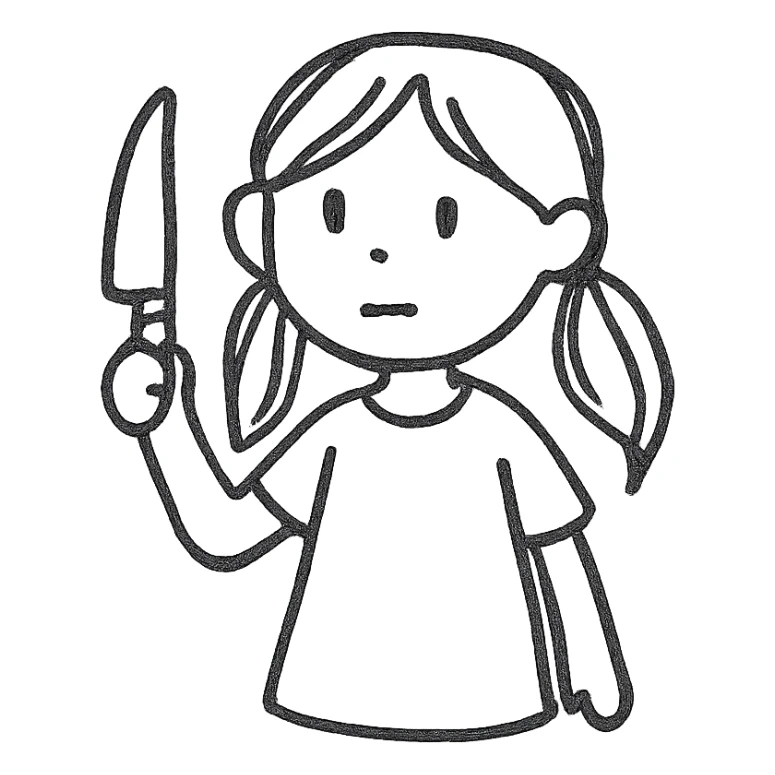 girl holding a knife, minimal icon style, clean lines, simple shapes sticker