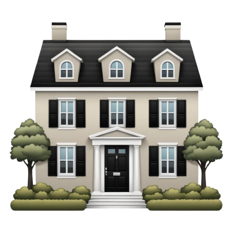 greige colonial house with black shutters and black front door sticker
