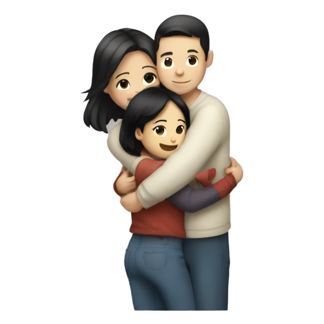 Asian boy and white girl black hair hugging sticker