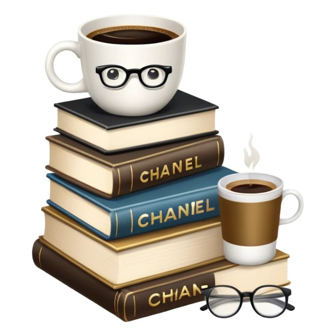 Stacked Chanel books with coffee on top and glasses on the side sticker