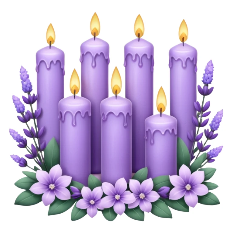 Aesthetic scenic romantic lavender lilac pastels beautiful gorgeous holy divine spiritual pretty elegant sparkly shiny scene of Candles, flowers, plants leaves, amethyst crystals, scenic aesthetic scenery sticker