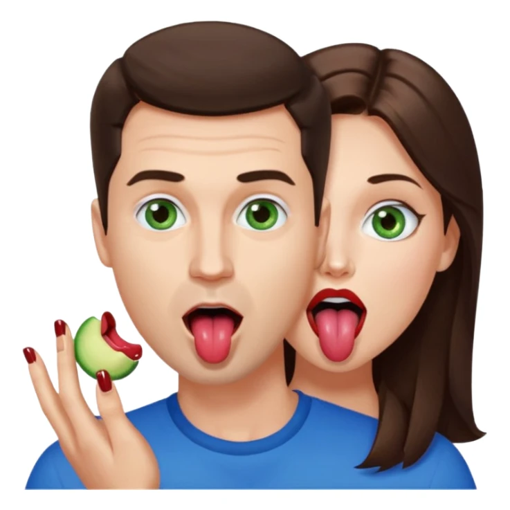 A good looking white man with dark brown hair and blue eyes with his mouth open and tongue out licking a white woman with light brown hair and green eye’s well groomed with deep red painted nails. sticker