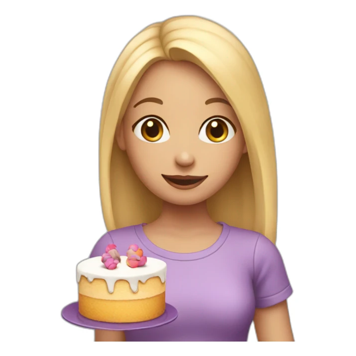 a girl with blond hair is holding a cake and balls behind her back sticker