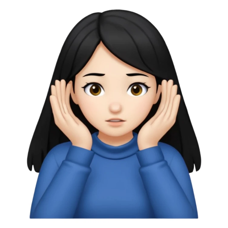 Girl with black hair using both hands to choke herself with math open  sticker