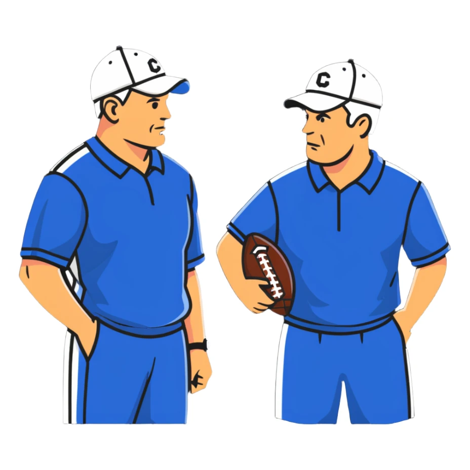 2 football coaches talking wearing caps and athletic clothing sticker