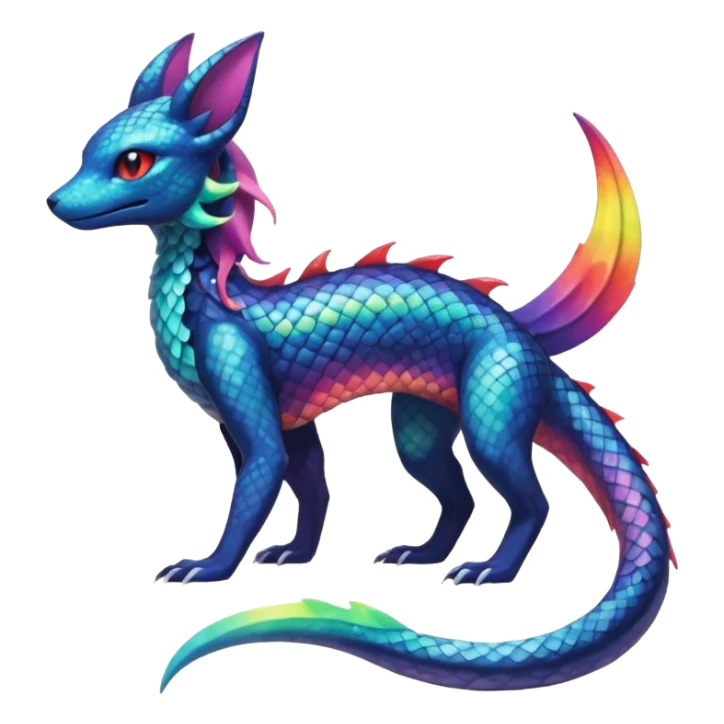 Rainbow Scaley Exotic Salandit-Aurorus-Umbreon-Suicune-Fakémon-hybrid-creature (full body) sticker