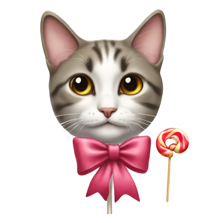 cat wearing a bow eating a lollipop sticker