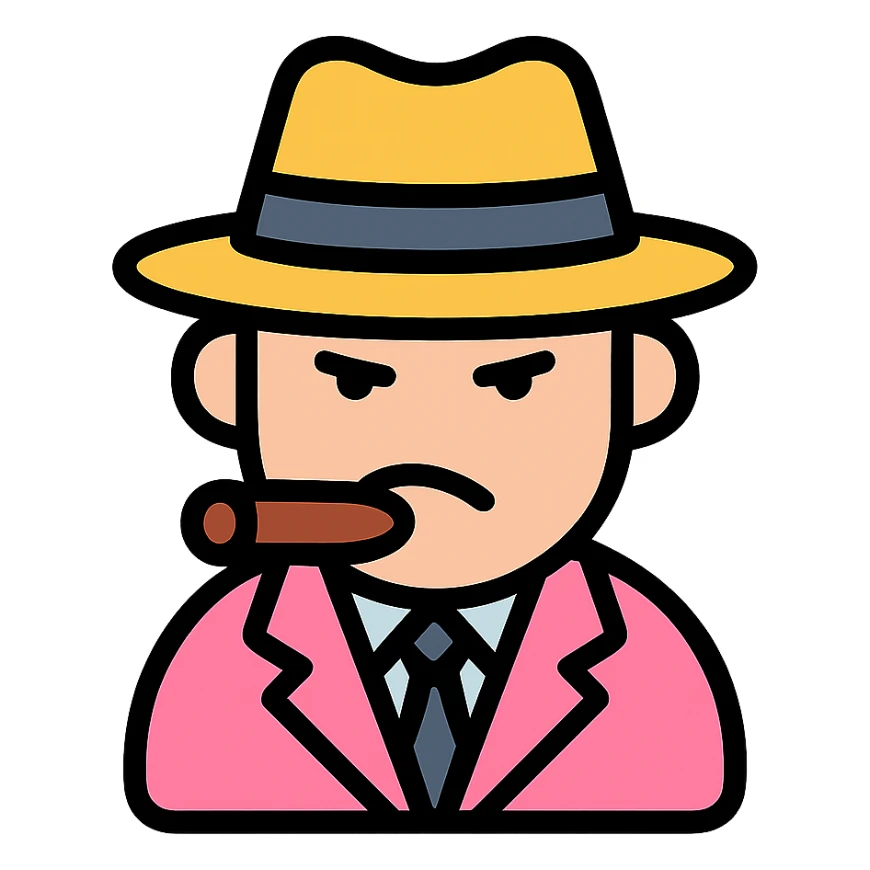 gangster in a felt hat, pink sticker