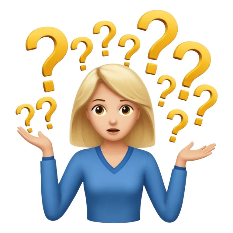 lady with medium lenth blonde hair throwing question marks in the as if confused sticker