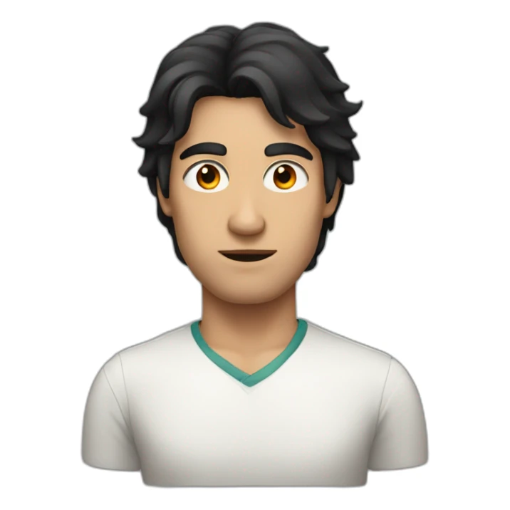 A man with thick, black hair and a red spot above his eye  sticker