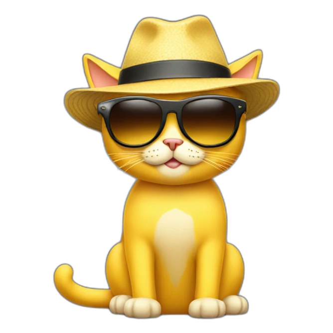 yellow cat emoji in cool sunglasses and hat sticker