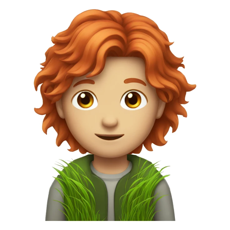 boy with long red hair with grass sticker