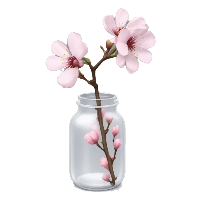 Realistic big sakura flower stem in a transparent jar vase sticker