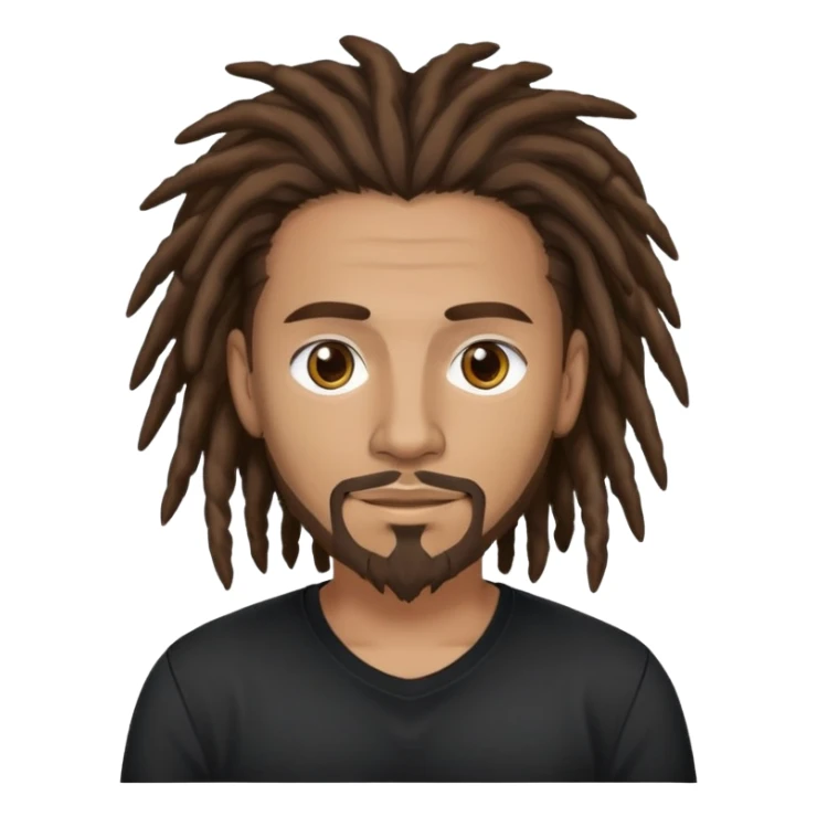 columbian tech man with brown hair, dreadlocks, goatee, brown eyes. And black shirt. sticker