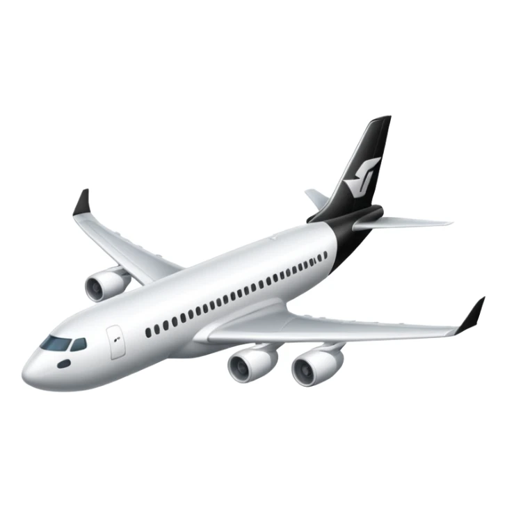 A commercial airplane that is black and white sticker