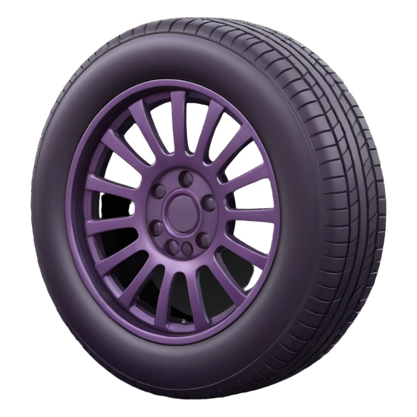 Make a tire emoji that looks exactly like the reference image, in iOS emoji style. 3D, shiny, smooth gradients, soft shadows, realistic tire texture, classic emoji look. Add a glossy effect to the rubber. sticker