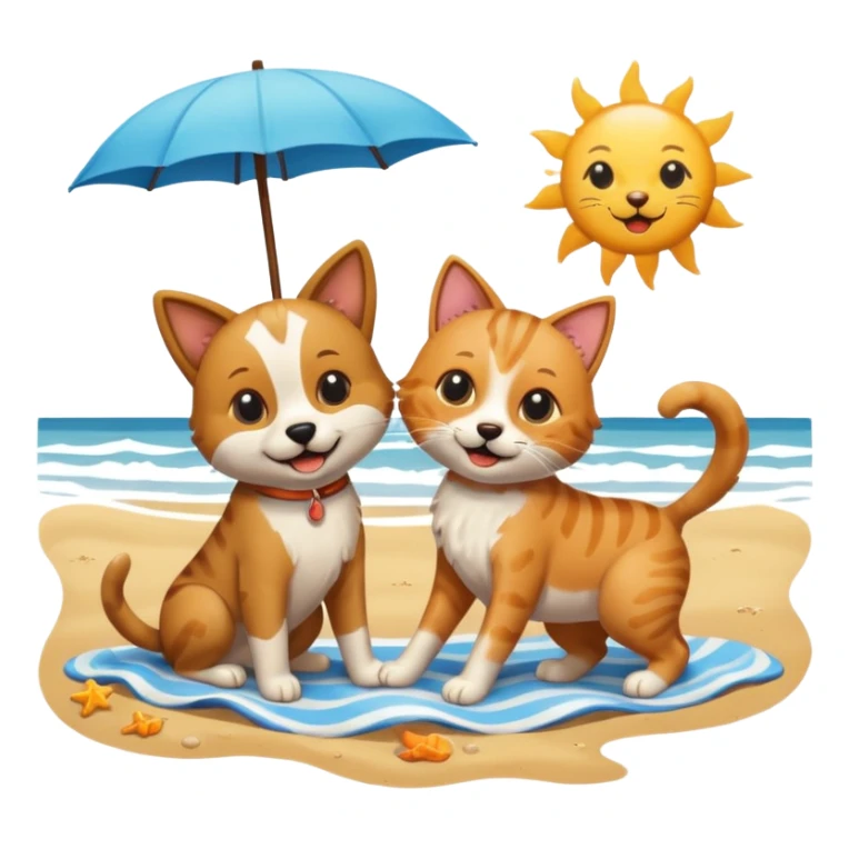 Dog with cat playing in the beach sticker
