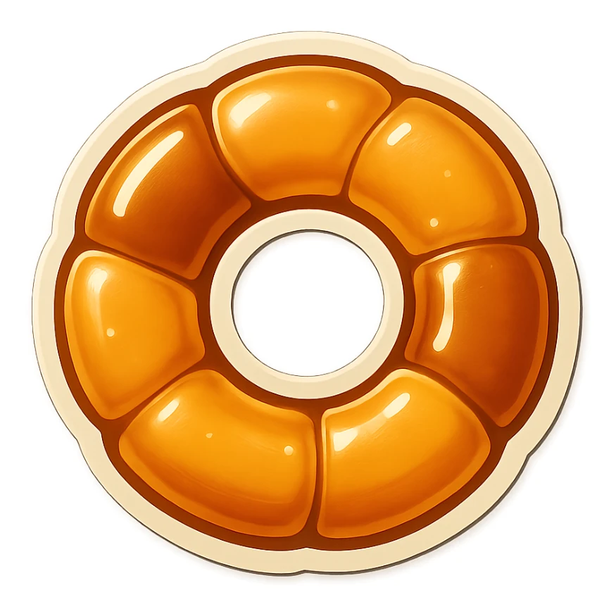 Convert the image to a playful, photorealistic dalgona candy in sticker style with a white border, shaped like a circle. The style should be sticker-like, playful, and photorealistic. sticker