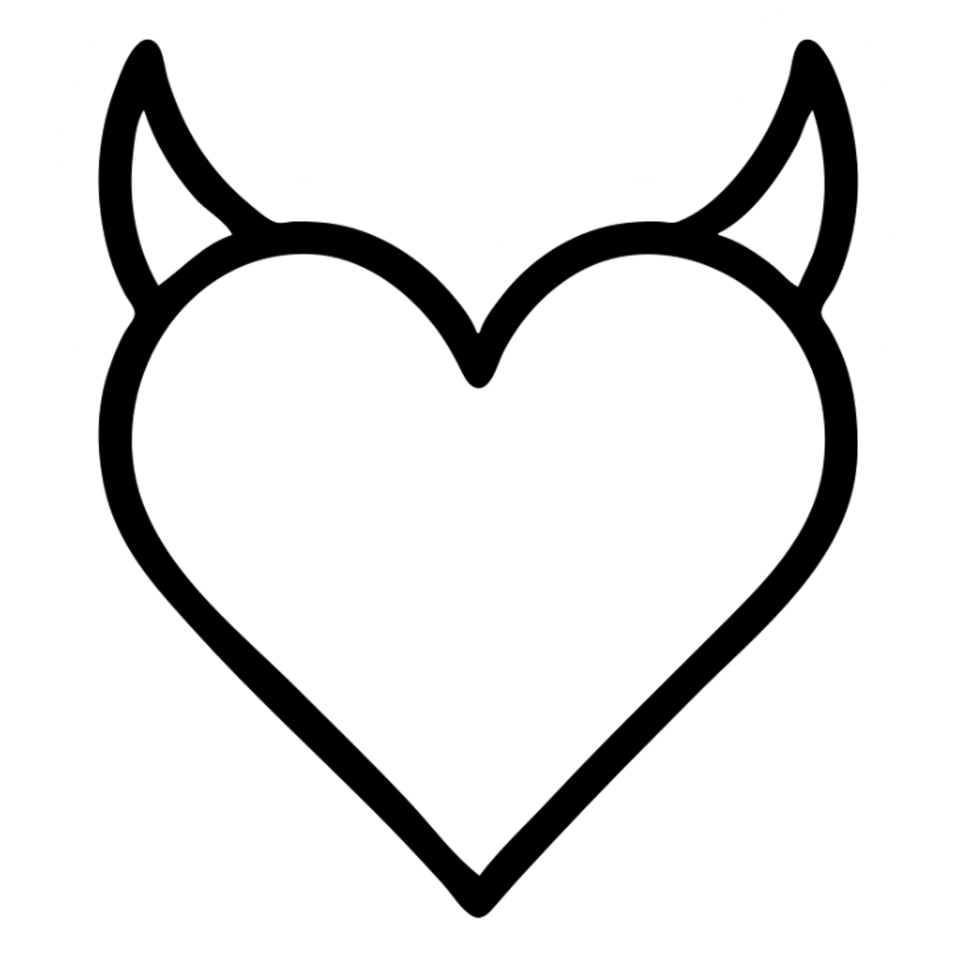 minimalist devil heart icon, black heart with red outline and horns, no tail, transparent background sticker