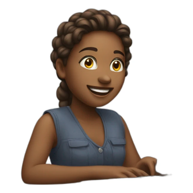 An enthusiastic young artist and behind her computer sticker