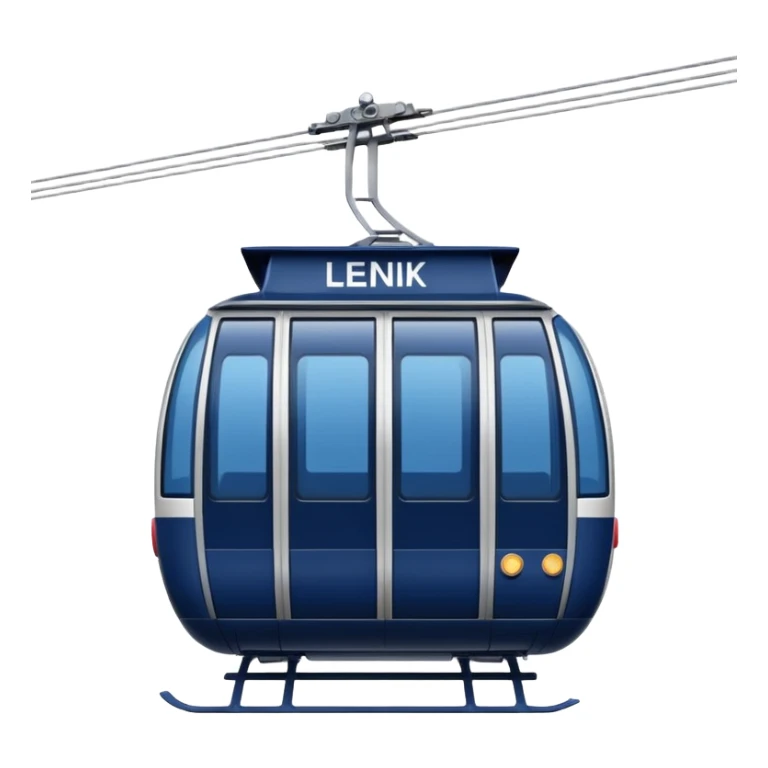 create a cablecar emoji in winter. make it navy dark blue. and add the words in white: Lenk  sticker
