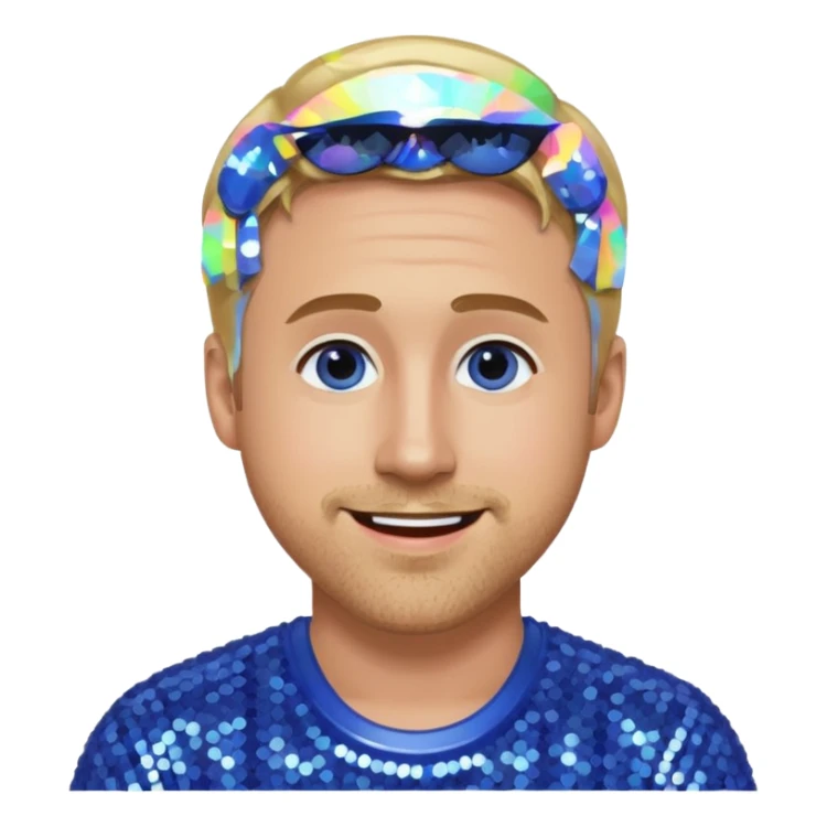 Ryan Gosling with blonde hair, periwinkle sequin outfit sticker