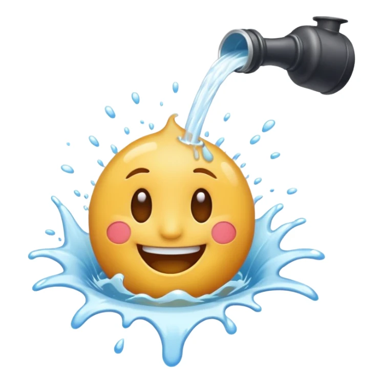 Smiling emoji having white watee fall out of its mouth  sticker