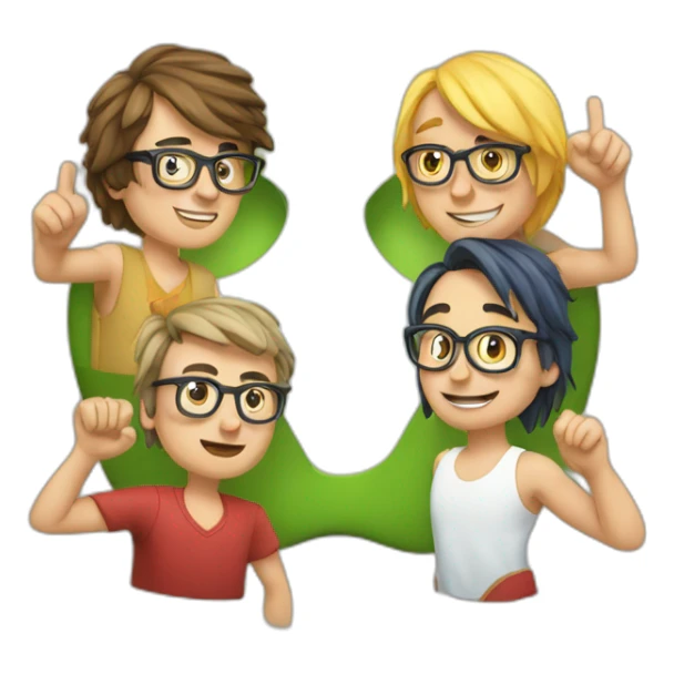 four european nerds holding up the apple logo sticker