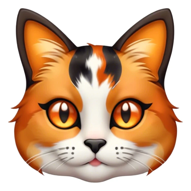Cinematic Cute Calico Cat Portrait Emoji, Head tilted playfully with sparkling, inquisitive eyes and a charming patchwork fur of orange, black, and white, simplified yet irresistibly adorable, highly detailed, glowing with a warm, inviting glow, high shine, bubbly and affectionate, styled with a touch of whimsical feline charm, soft glowing outline, capturing the essence of a delightfully cute calico cat that looks as if it could prance off the screen into your heart! sticker