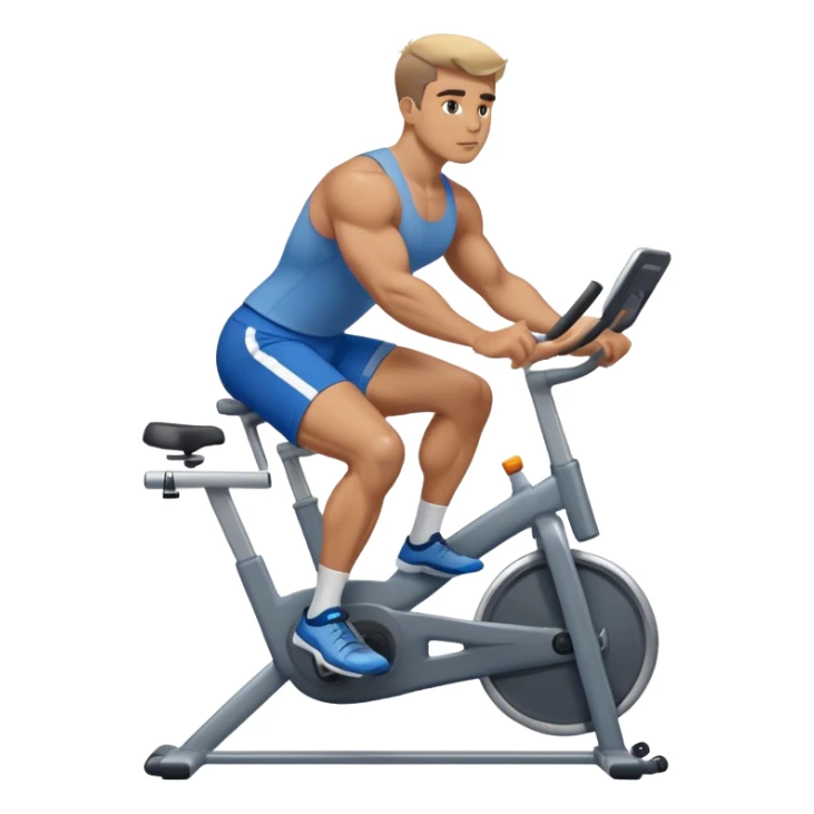 buff guy blue shorts grey stationary bike sticker