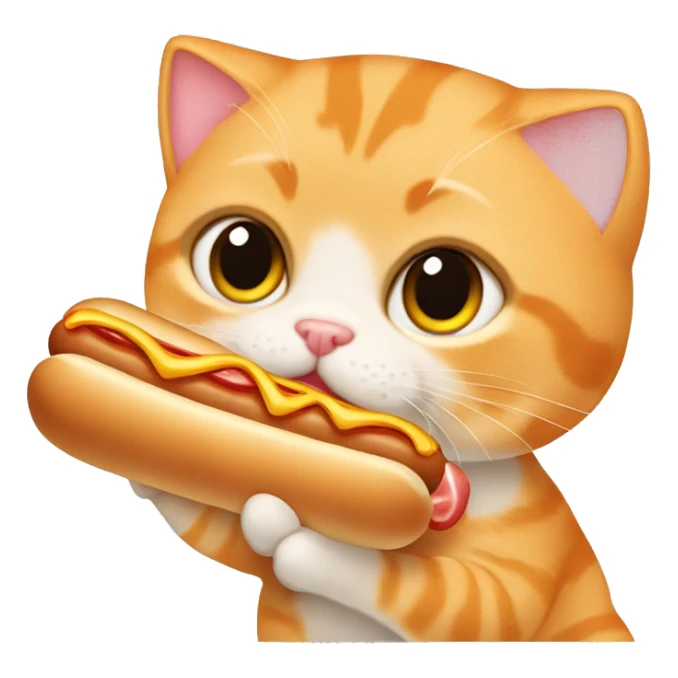Orange scottish fold cat eating a hot dog sticker