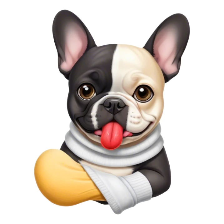 Black and white frenchie eating a sock  sticker