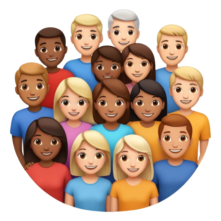 Diverse group of people standing together in a circle, happy faces sticker