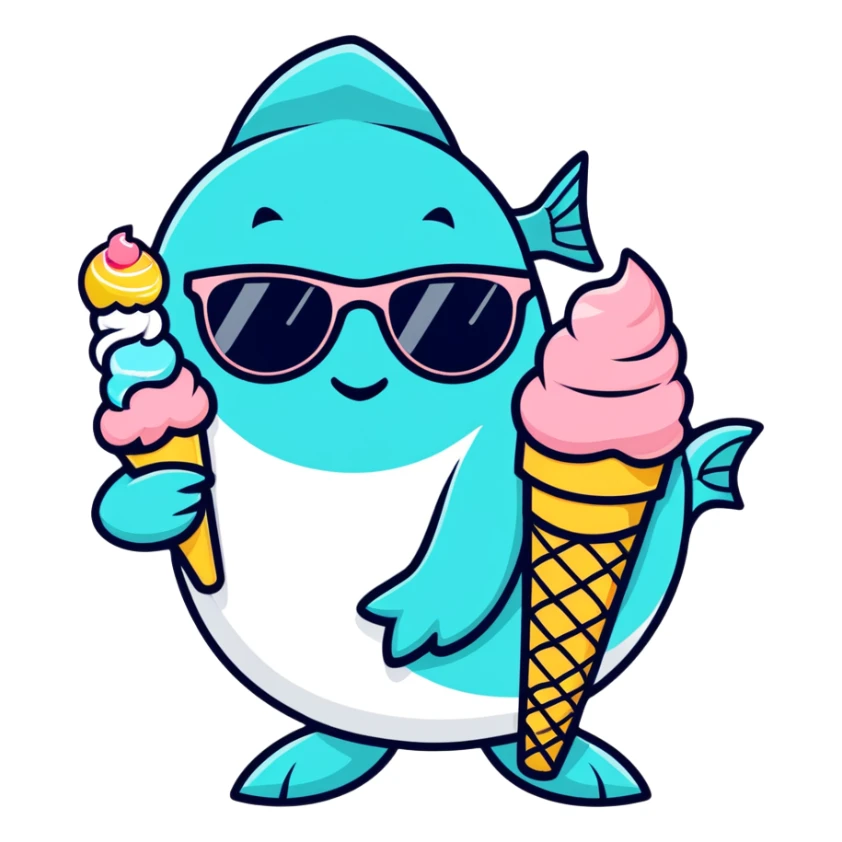 fish with sunglasses with ice cream sticker