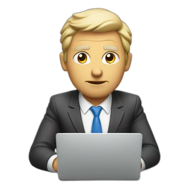 Ceo setting in office and doing work in his laptop in very serious mood sticker