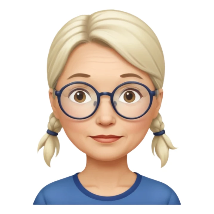 middle-aged woman from Norway, low ponytail, large round glasses, gentle expression sticker