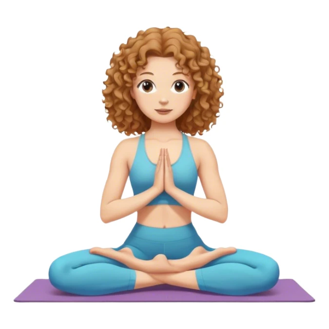 Boneca cacheada branca cabelo castanho claro fazendo yoga  sticker