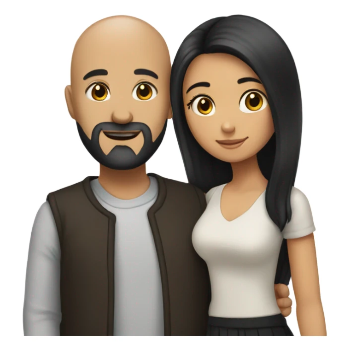 Bald man with black beard and girl long black hair hugging sticker