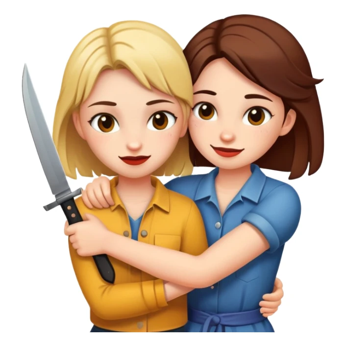 Two girls hugging and one with a knife and smirking  sticker