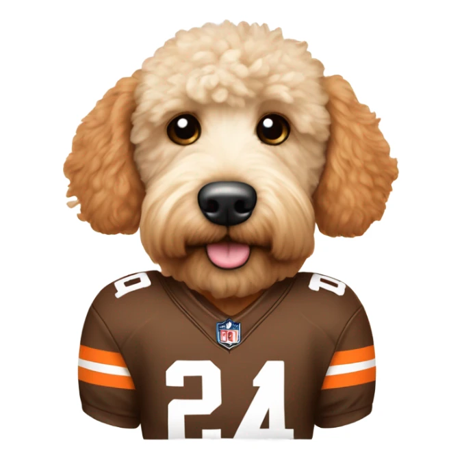White Goldendoodle as a Cleveland Browns Football player sticker
