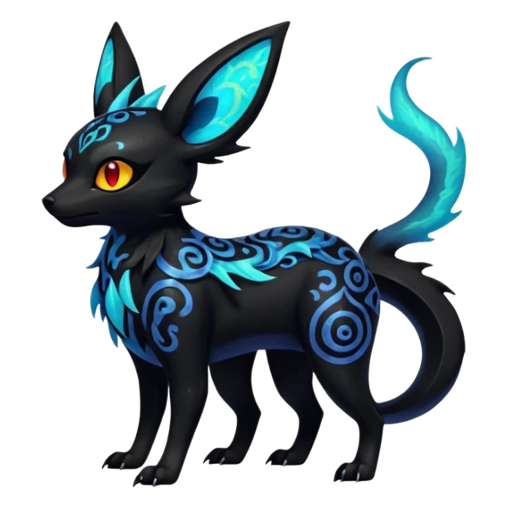 Shiny Fiery Dark Ugly Evil Realisitc Glowing Eldritch Horror Cool Edgy Badass Emo Glorious Demonic Batty Punky Aural Iridescent Fluorescent Bioluminescent Umbreon-Amaura-Salandit-Litten-Flareon-Fakémon-fusion (full body) with intricate pattern markings sticker