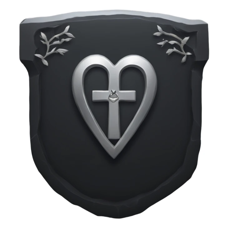 a black tombstone with the inscriptions in silver RIP and a silver heart in the center sticker