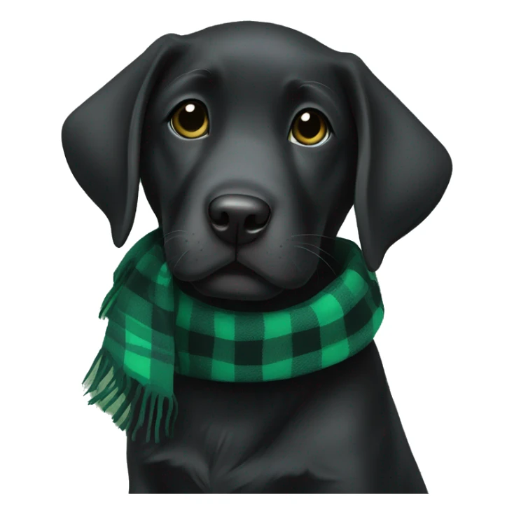 black lab puppy wearing a green plaid scarf sticker