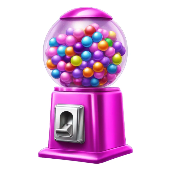 Realistic isolated metallic pink and purple bubblegum ball machine decorated with shiny diamonds and rhinestones and fillled with colorful neon colored gumballs inside of it. sticker
