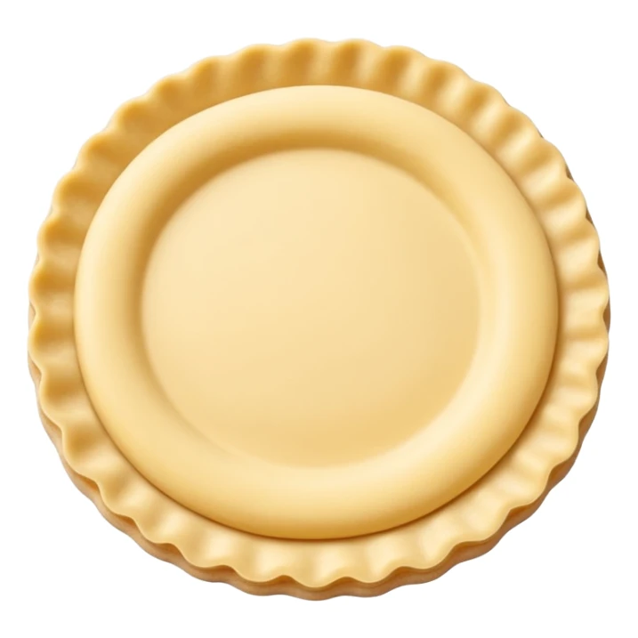 raw shortcrust pastry, rolled-out disc, pale yellow, soft matte, uneven or crimped edges, delicate texture, no filling, plain dough, soft lighting, emoji scale sticker