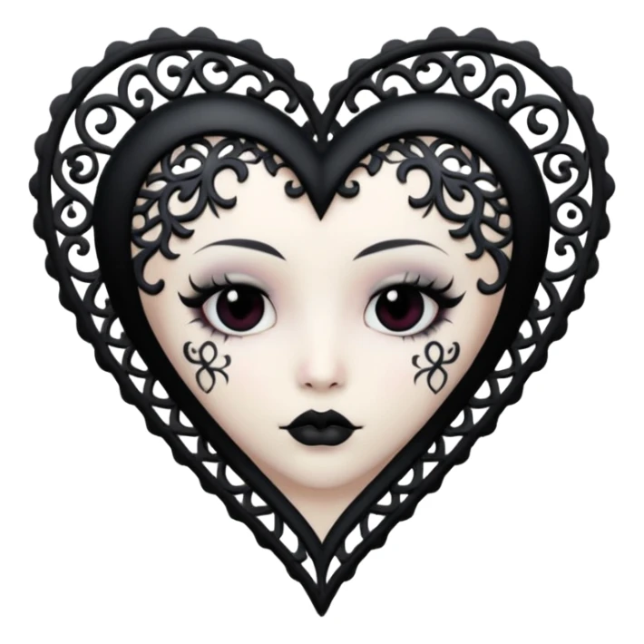 white goth heart with black gothic lace, ornate sticker