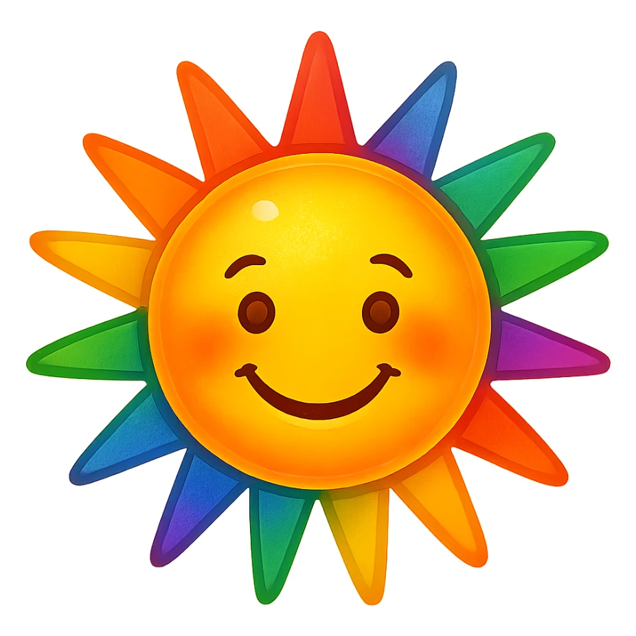 gay pride emoji, rainbow sun, radiant and cheerful sticker