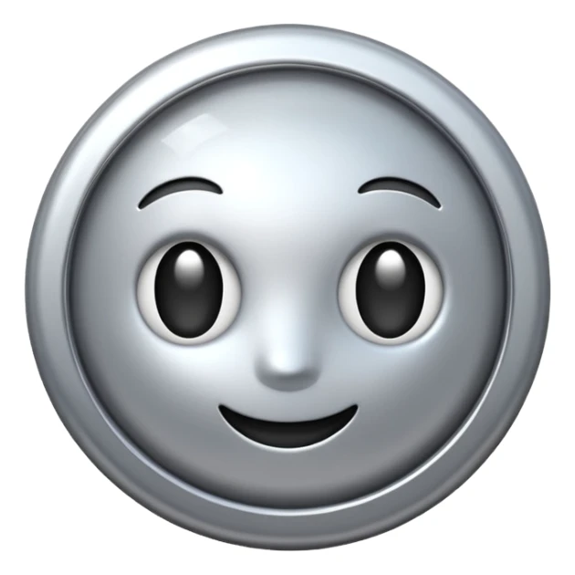 Silver chrome sparkle emoji, iOS emoji style, minimal shape, glossy metallic shine, clean background, smooth lighting sticker